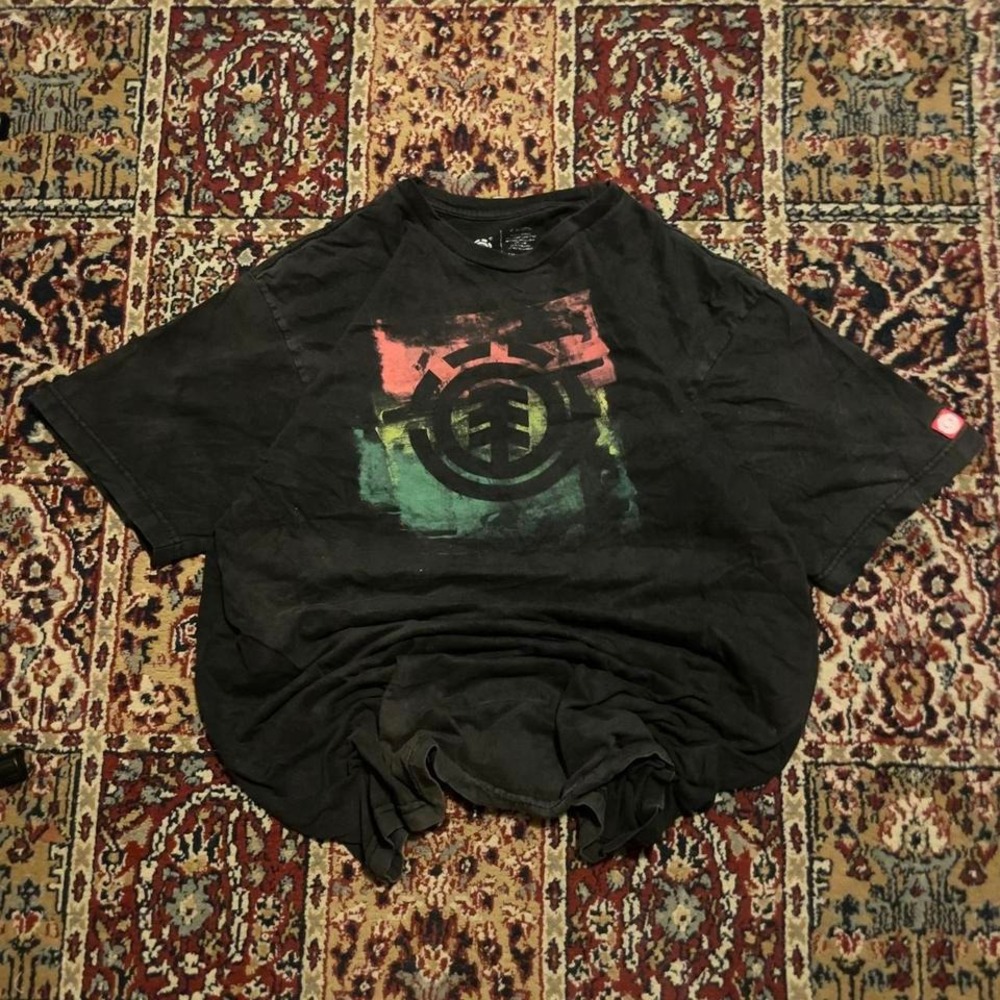 VTG 00s Element faded togo graphic black green and red skate tee shirt‎ L black